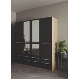 Priess Kleiderschrank PRIESS "Schrank Garderobe Wäscheschrank Barcelona in 5 Breiten", braun (eichefarben artisan, schwarz), B:185cm H:193cm T:54cm, Holzwerkstoff, Schränke, Kleiderschrank, viel Stauraum, geräumige Schubkästen, mit Spiegel, MADE IN GERMANY