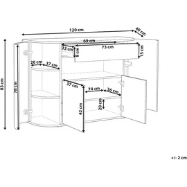 Beliani Sideboard heller Holzfarbton / schwarz 4 Türen Jerome