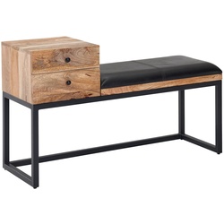 Sitzbank FineBuy Flurbank Echtleder Holz Massiv 100 cm Polsterbank Stauraum Bank
