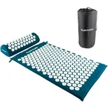 Tunturi Akupressurmatte mit Kissen - Akupunktur Matte - Stachelmatte für Rücken, Nacken, Fuße, Ganzkörper - 2in1 Nagelmatte Akupressurmatte - Anti Stress - 68x42x2cm - Petrol Blau