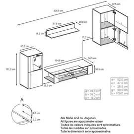 Vladon Wohnwand, Creme, Holzwerkstoff, 300x190x39 cm, Wohnzimmer, Wohnwände, Wohnwand-Sets