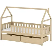 Mirjan24 Hausbett, Natur, Holz, Kiefer, 2 Schubladen, Rechteckig, 90x180