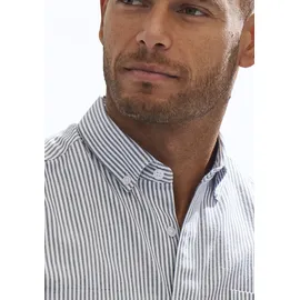 H.I.S. Langarmhemd "Regular-fit", Herren, Gr. XL (43/44), N-Gr, schwarz-weiß (anthrazit, weiß), Web, Obermaterial: 100% Baumwolle, gestreift, regular fit, Rundhals, Manschette, Hemden, Oxfordhemd langarm mit Button-down-Kragen aus reiner Baumwolle