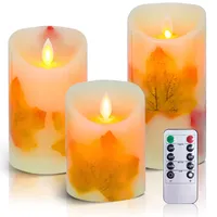 AiiBowy LED Kerzen, Ahornblatt Gelb [3er Set] LED Echtwachskerzen mit Fernbedienung & Timer für Wohnzimmer, Halloween, Weihnachten, Hochzeit Party