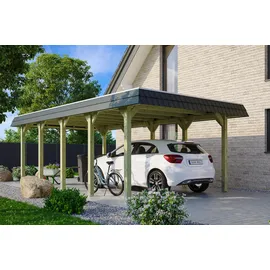 SKANHOLZ Walmdach Carport Spreewald 3,96 x 7,41 m imprägniert mit EPDM-Dach und Pfostenanker