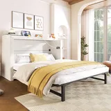 Schrankbett, 140 x 200, Mit einer Schublade,Mobiles Schrankbett mit Ablagefach am Bett, mit USB- und Typ-C-Anschlüssen, Umbaubares Plattformbett, ... - Beige