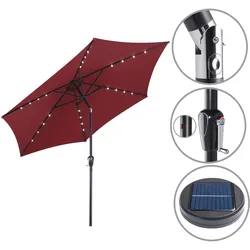 LED Solar Sonnenschirm Florida Rot Ø300cm UV-Schutz 80+