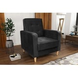 Beautysofa Sessel Bamako (Polstersessel, Cocktailsessel, Wohnzimmer), aus Veloursstoff, Loungesessel mit Holzbeine schwarz