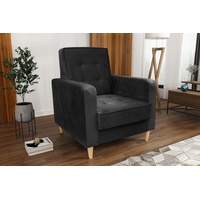 Beautysofa Sessel Bamako (Polstersessel, Cocktailsessel, Wohnzimmer), aus Veloursstoff, Loungesessel mit Holzbeine schwarz