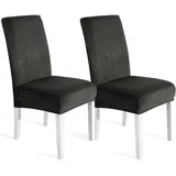Ystyle Stuhlhussen Samt 2er Set, Universale Stuhlüberzug Stretch, Weich Hussen Für Stühle, Waschbar Dekoration Stuhlbezug, Stuhlhussen Kratzfest Hochlehner Für Haus Hotel Bankett, Dunkel Grau