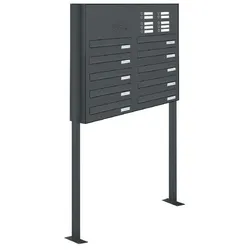 AL Briefkastensysteme 10 Fächer Premium Stand Briefkasten Anlage RAL 7016 Anthrazit Grau, Post A4, robust, wetterfest, Artikelnummer 132P10DZS2KSP7016