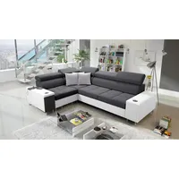 All4All Ecksofa mit Schlaffunktion Margo II 283x207 cm - Schlafsofa mit Bettkasten - Sofa in L-Form - für 4 Personen - Seite Links - Gewebe mit Kunstleder - Dunkelgrau/Weiß - Modern 26