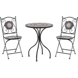 Beliani Balkonset Schwarz Eisen 3-teilig Keramik Mosaik Runder Tisch mit 2 Stühlen Zusammenklappbar Garten Outdoor Terrasse Ausstattung Möbel