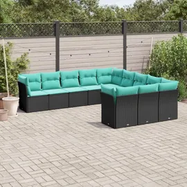 vidaXL Gartensofa-Set mit Kissen, schwarzes Polyrattan
