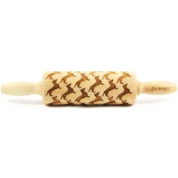 Teigroller FOLKROLL "Dackel", braun (holzfarben), L:23cm Ø:4,5cm, Buchenholz, Teigroller, Keksteig im Handumdrehen mit Motiv versehen