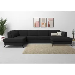 Wohnlandschaft SIT & MORE "Olsen U-Form", schwarz, B:335cm H:88cm T:201cm, 100% Polyester, Sofas, inklusive Sitztiefenverstellung, wahlweise mit Bettfunktion, 15cm hoch