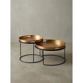 KADIMA DESIGN Couchtisch 2er Set Metall Hammerschlag abnehmbares Tablett, Gold 56x56x33 cm