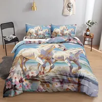 HOSIMA Bettwäsche-Set für Weißes Pferd für Erwachsene, Jungen und Mädchen,Weißes Pferd-Aufdruck, Bettbezug mit 2 Kissenbezügen (Weißes Pferd S)