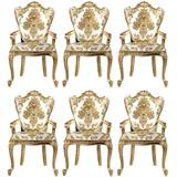 Casa Padrino Luxus Barock Esszimmerstuhl Set Weiß / Gold - 6 handgefertigte Küchen Stühle mit Armlehnen und elegantem Muster - Barock Esszimmer Möbel - Edel & Prunkvoll