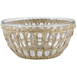 Chic Antique Glasschüssel mit Flechtkorb, H13/Ø 27 cm