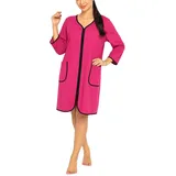 Aquarti Damen Bademantel Morgenmantel mit Reißverschluss Hausmantel Leicht 3/4 Ärmel, Farbe: Amarant, Größe: 4XL - 4XL