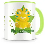 Samunshi® Kindertasse mit Namen Tasse Baby Dino Personalisierte Tasse mit Namen Kinder Kinderbecher mit Namen Kindergarten grün 300ml