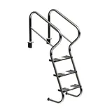 HAF Poolleiter Ideal Treppenleiter 3-stufig Sicherheitsstufe V2A Tiefbeckenleiter (Für Einbaubecken mit Überlaufrinne, Poolleiter aus hochwertigem V2A Edelstahl), Mit rutschfesten Edelstahlstufen Treppenleiter 3-stufig