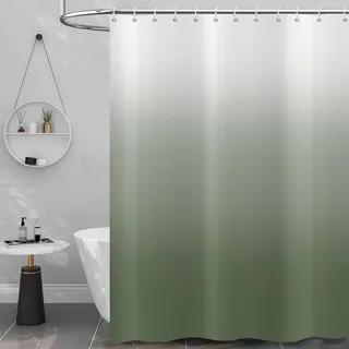 Hnmdmyi Duschvorhang Salbeigrün 90x180, Grün und Weiß Ombre Duschvorhänge Elegante Moderne Luxus Badewanne Vorhang Wasserdicht Polyester Stoff Waschbar Badevorhang für Badezimmer mit Haken