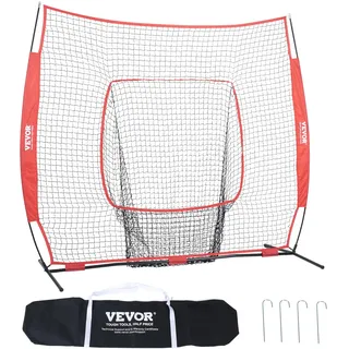 Vevor 213,4 x 106 x 210 cm Baseball-Softball-Übungsnetz, Baseball Pitching Net, Schlagen, Fangen, Pitchen, Backstop-Trainingshilfen für Baseballausrüstung mit Bogenrahmen, Tragetasche & Schlagzone