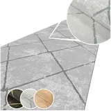 ANRO Küchenläufer AYDI Teppichläufer Premium Läufer Textil, Eckig, Bodenläufer 220x50cm Karo Grau pflegeleicht grau 50 cm x 220 cm