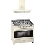 Gurari GCH E 911 Cr Gas Elektro Standherd 90 cm +GCH F 461 BG 9 Dunstabzugshaube 90 cm - Creme