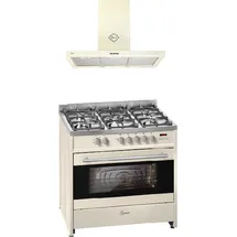 Gurari GCH E 911 Cr Gas Elektro Standherd 90 cm +GCH F 461 BG 9 Dunstabzugshaube 90 cm - Creme