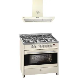 Gurari GCH E 911 Cr Gas Elektro Standherd 90 cm +GCH F 461 BG 9 Dunstabzugshaube 90 cm - Creme