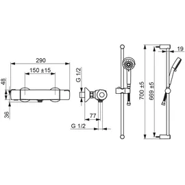 Hansa HANSABASIC Thermostat-Brauseset, Badarmaturen, Chrom 55150131