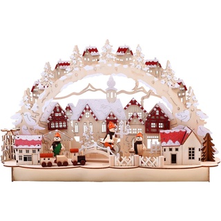 Brubaker LED Lichterbogen Schwibbogen Winterlandschaft mit Altstadt - LED Beleuchtung - Holz 43,5 x 27 cm