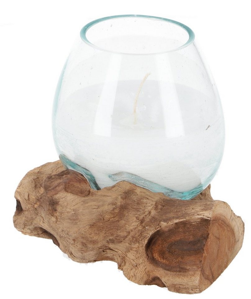 Guru-Shop Windlicht Wurzelholzvase mit Kerze, Teelichtglas aus.. braun