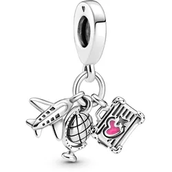 Pandora 799435C01 Charm-Anhänger Flugzeug, Globus und Koffer