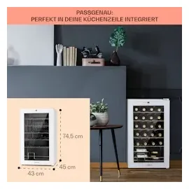 Klarstein Weinkühlschrank 63L 24Fl Touch-Bedienfeld 5-18°C Weißes Glas