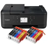IC-Office TR7650 Farbtintenstrahl Multifunktionsdrucker 4-in-1 (Drucken, Kopieren, Scannen, Faxen, ADF, WLAN, AirPrint) schwarz + 10 XXL Tintenpatronen