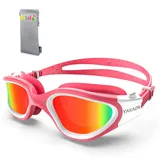 YAKAON Schwimmbrille Kinder, A1MINI Polarisiert Komfortabel Kinder Schwimmbrille Anti Nebel UV-Schutz Schwimmbrille für Mädchen und Jungen (A3-Polarized-Pink-Red)