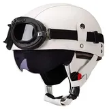 Vintage Deutsch Leder Motorrad Halbhelm, ECE-geprüft Männer Frauen Halbschalenhelme mit Schutzbrille und Visier, Retro Offener Schutzhelm für Fahrrad Cruiser Scooter Chopper