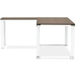 Kadima Design Eckschreibtisch 170x160cm  L-Form modern minimalistisch geräumig  Holz-Metall  braun-weißer Bürotisch