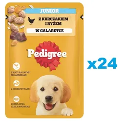 PEDIGREE Junior Beutel 24x100g: Nassfutter für Welpen mit Hühnerfleischstücken in Gelee
