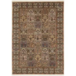 Orientteppich OCI DIE TEPPICHMARKE "Vasuki" Gr. 34, beige (creme), B:60cm H:4mm L:90cm, Seide, Wolle, Teppiche, Fransenteppich, hochwertig handgeknüpft, mit Fransen, Wohnzimmer