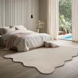 The CarPET Teppich THE CARPET "Relax Scallop kuschelig & Super Soft", beige, B:160cm L:220cm, Polyester, Teppiche, Teppich, Anti-Rutsch Unterseite, Waschbar bis 30 Grad, Felloptik