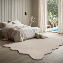 The CarPET Teppich THE CARPET "Relax Scallop kuschelig & Super Soft", beige, B:160cm L:220cm, Polyester, Teppiche, Teppich, Anti-Rutsch Unterseite, Waschbar bis 30 Grad, Felloptik
