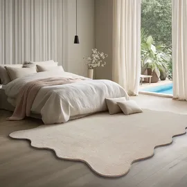 The CarPET Teppich THE CARPET "Relax Scallop kuschelig & Super Soft", beige, B:160cm L:220cm, Polyester, Teppiche, Teppich, Anti-Rutsch Unterseite, Waschbar bis 30 Grad, Felloptik