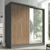 mebloland Schwebetürenschrank LINA, 2-türig Schrank 200 cm mit Spiegel - Grau