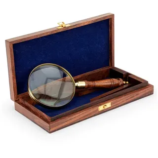 Nklaus Lupe in der Holzbox aus Messing mit Holzgriff 11cm Vergrößerungsglas Leselupe 11722