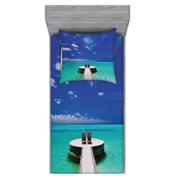Bettwäsche bedrucktes 2-teiliges Bettwäscheset, Abakuhaus, Microfaser, Reise Lagoon Hochzeitsreise Meer blau|weiß 140 cm x 200 cm